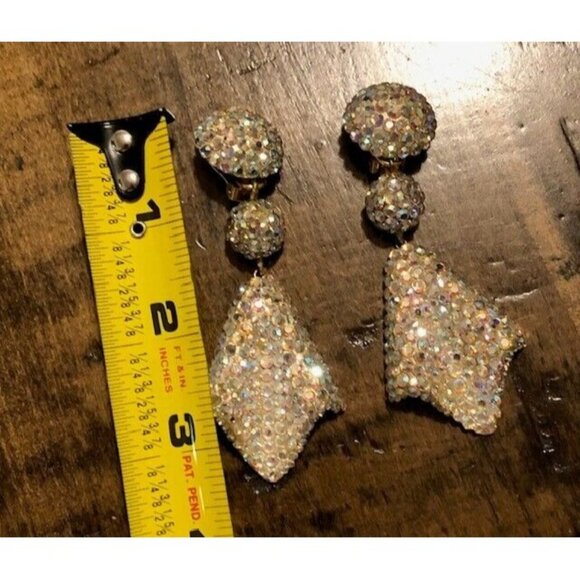 STUNNING VINTAGE RARE 1980s RICHARD KERR RHINESTONE DROP CLIP ON EARRINGS - Picture 5 of 8